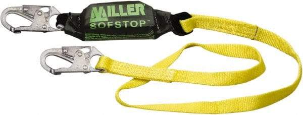 Miller - 6' Long, 310 Lb Capacity, 1 Leg Locking Snap Hook Harness Shock Absorbing Lanyard - 1-1/2" Diam, Polyester Webbing, Locking Snap Hook Anchorage Connection - Apex Tool & Supply