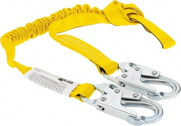Miller - 6' Long, 310 Lb Capacity, 1 Leg Locking Snap Hook Harness Shock Absorbing Lanyard - 1-1/2" Diam, Polyester Webbing, Locking Snap Hook Anchorage Connection - Apex Tool & Supply