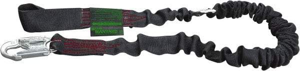 Miller - 6' Long, 310 Lb Capacity, 1 Leg Locking Snap Hook Harness Shock Absorbing Lanyard - 1-1/2" Diam, Kevlar Webbing, Locking Rebar Hook Anchorage Connection, Safe for Arc Flash Work - Apex Tool & Supply