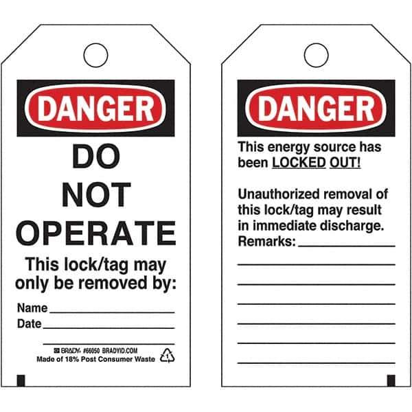 Brady - Safety & Facility Tags - 3" BLK/RED ON WHT 25PK DO NOT OPERATE TAGS - Apex Tool & Supply