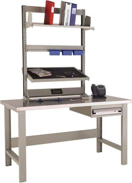Rousseau Metal - 1 Drawer, 2 Shelf Workstation - 1,100 Lb Capacity, Steel Top, Modern Gray, 60" Wide x 80" High x 30" Long - Apex Tool & Supply