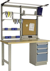 Rousseau Metal - 3 Drawer, 2 Shelf Workstation - 2,750 Lb Capacity, Wood Top, Everest Blue, 60" Wide x 80" High x 30" Long - Apex Tool & Supply