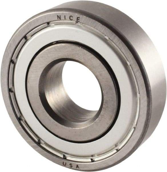 Nice - 1" Bore Diam, 2" OD, Double Shield Semi Ground Extra Light Radial Ball Bearing - 9/16" Wide, 1 Row, Round Bore, 1,350 Lb Static Capacity, 1,480 Lb Dynamic Capacity - Apex Tool & Supply