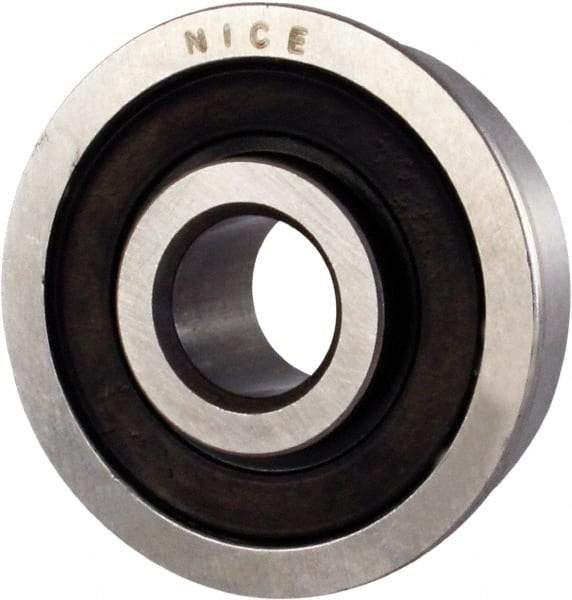 Nice - 3/8" Bore Diam, 1-1/8" OD, Double Seal Semi Ground Extra Light Radial Ball Bearing - 3/8" Wide, With Flange, 1 Row, Round Bore, 475 Lb Static Capacity, 600 Lb Dynamic Capacity - Apex Tool & Supply