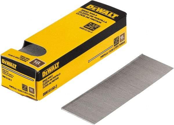DeWALT - 18 Gauge 1-1/2" Long Brad Nails for Power Nailers - Steel, Bright Finish, Smooth Shank, Straight Stick Collation, Brad Head, Chisel Point - Apex Tool & Supply