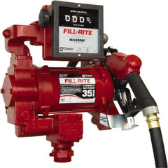 Tuthill - 35 GPM, 1" Hose Diam, Gasoline, Kerosene & Diesel Fuel AC High Flow Tank Pump with Auto Nozzle & 901 Meter - Cast Iron Pump, 1-1/4" Inlet, 1" Outlet, 115/230 Volts, 18' Hose Length, 3/4 hp - Apex Tool & Supply