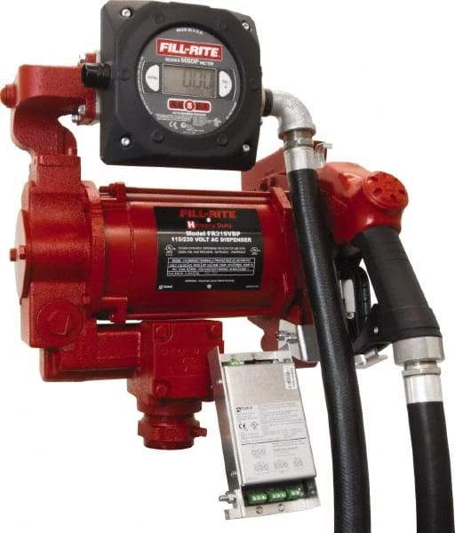 Tuthill - 27 GPM, 1" Hose Diam, Gasoline, Kerosene & Diesel Fuel AC High Flow Tank Pump with Automatic Nozzle & 900D Meter - Cast Iron Pump, 1-1/4" Inlet, 1" Outlet, 115/230 Volts, 18' Hose Length, 3/4 hp - Apex Tool & Supply