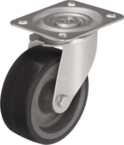 Blickle - 4" Diam x 1-37/64" Wide x 4-59/64" OAH Top Plate Mount Swivel Caster - Silicone Rubber, 220 Lb Capacity, Plain Bore Bearing, 3-15/16 x 3-3/8" Plate - Apex Tool & Supply