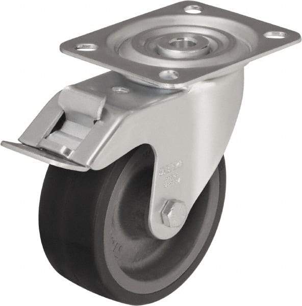 Blickle - 5" Diam x 1-37/64" Wide x 5-7/8" OAH Top Plate Mount Swivel Caster - Silicone Rubber, 264 Lb Capacity, Plain Bore Bearing, 3-15/16 x 3-3/8" Plate - Apex Tool & Supply