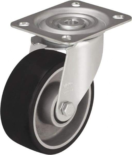 Blickle - 4" Diam x 1-9/16" Wide x 4-59/64" OAH Top Plate Mount Swivel Caster - Polyurethane-Elastomer, 220 Lb Capacity, Plain Bore Bearing, 3-15/16 x 3-3/8" Plate - Apex Tool & Supply