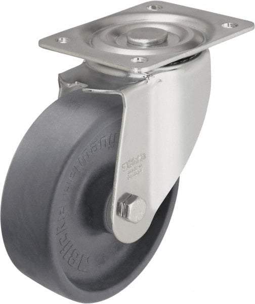 Blickle - 5" Diam x 1-9/16" Wide x 5-7/8" OAH Top Plate Mount Swivel Caster - Heat-Resistant Nylon, 330 Lb Capacity, Plain Bore Bearing, 3-15/16 x 3-3/8" Plate - Apex Tool & Supply