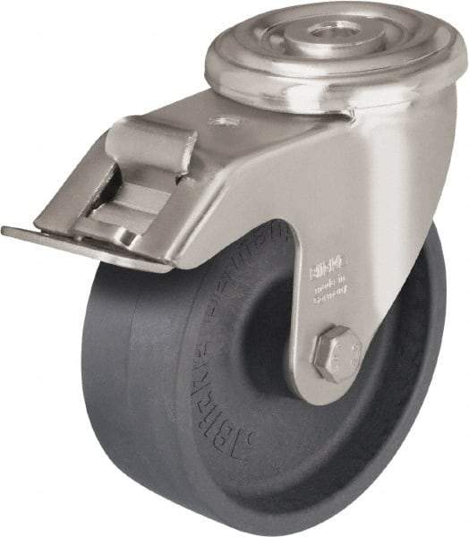 Blickle - 3" Diam x 1-1/4" Wide x 4" OAH Hollow Kingpin Mount Swivel Caster with Brake - Heat-Resistant Nylon, 330 Lb Capacity, Plain Bore Bearing, Hollow Kingpin Stem - Apex Tool & Supply