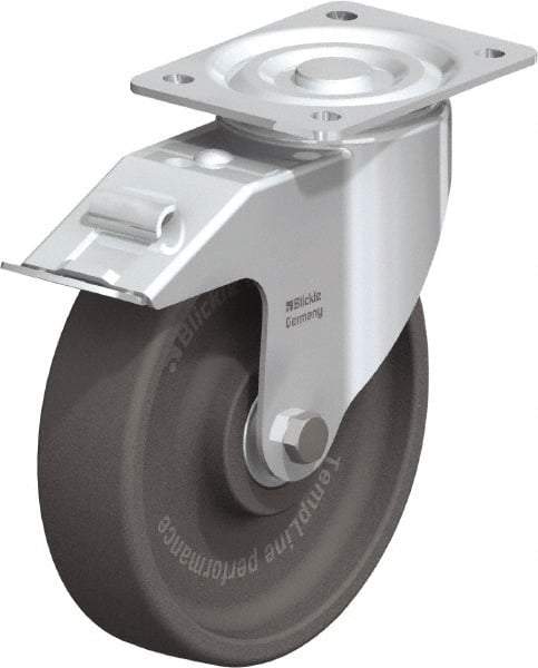 Blickle - 8" Diam x 2" Wide x 9-1/4" OAH Top Plate Mount Swivel Caster with Brake - Heat-Resistant Nylon, 770 Lb Capacity, Ball Bearing, 5-1/2 x 4-3/8" Plate - Apex Tool & Supply