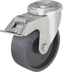 Blickle - 5" Diam x 1-3/16" Wide x 5-7/8" OAH Hollow Kingpin Mount Swivel Caster with Brake - Heat-Resistant Nylon, 330 Lb Capacity, Plain Bore Bearing, Hollow Kingpin Stem - Apex Tool & Supply