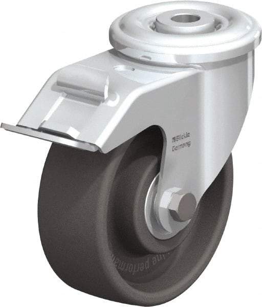 Blickle - 4" Diam x 1-1/2" Wide x 4-59/64" OAH Hollow Kingpin Mount Swivel Caster with Brake - Heat-Resistant Nylon, 330 Lb Capacity, Ball Bearing, Hollow Kingpin Stem - Apex Tool & Supply