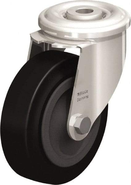 Blickle - 4" Diam x 1-3/16" Wide x 4-59/64" OAH Hollow Kingpin Mount Swivel Caster - Heat-Resistant Solid Rubber, 220 Lb Capacity, Plain Bore Bearing, Hollow Kingpin Stem - Apex Tool & Supply