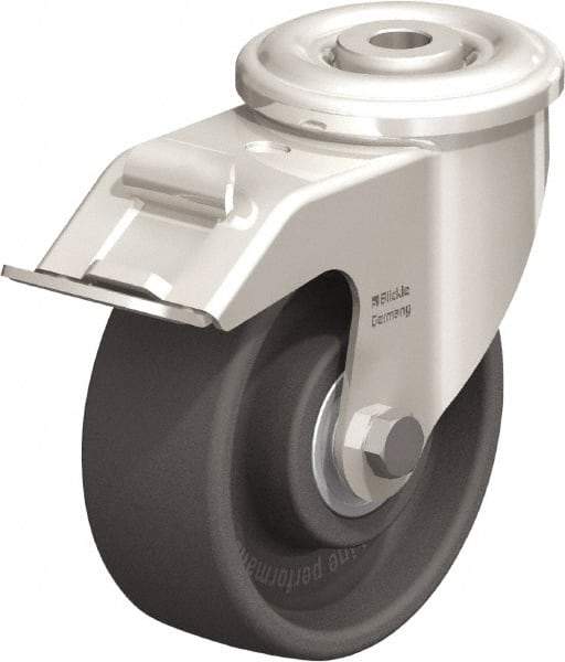 Blickle - 4" Diam x 1-1/2" Wide x 4-59/64" OAH Hollow Kingpin Mount Swivel Caster with Brake - Heat-Resistant Nylon, 330 Lb Capacity, Ball Bearing, Hollow Kingpin Stem - Apex Tool & Supply