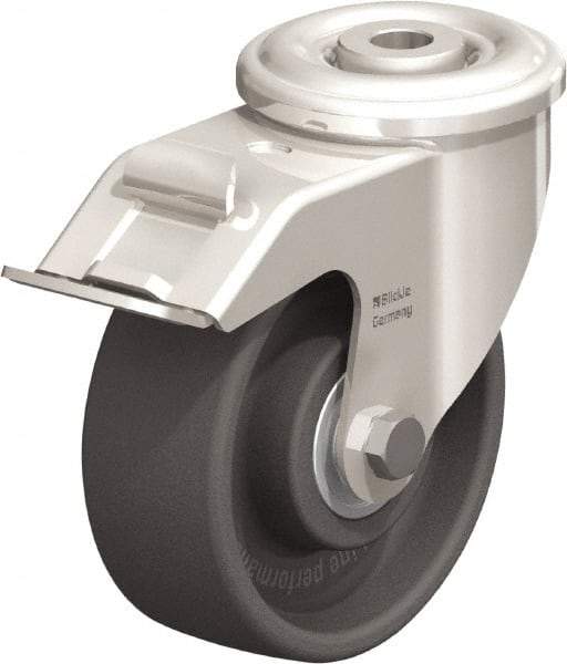 Blickle - 4" Diam x 1-1/2" Wide x 4-59/64" OAH Hollow Kingpin Mount Swivel Caster with Brake - Heat-Resistant Nylon, 330 Lb Capacity, Ball Bearing, Hollow Kingpin Stem - Apex Tool & Supply
