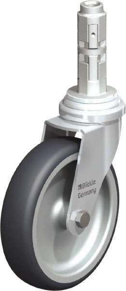Blickle - 4" Diam x 63/64" Wide x 4-7/8" OAH Metal Expander Mount Swivel Caster - Rubber Elastomer (TPE), 154 Lb Capacity, Plain Bore Bearing, Metal Expander Stem - Apex Tool & Supply