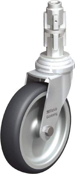 Blickle - 4" Diam x 63/64" Wide x 4-7/8" OAH Metal Expander Mount Swivel Caster - Rubber Elastomer (TPE), 154 Lb Capacity, Plain Bore Bearing, Metal Expander Stem - Apex Tool & Supply