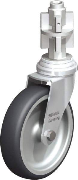 Blickle - 4" Diam x 63/64" Wide x 4-7/8" OAH Metal Expander Mount Swivel Caster - Rubber Elastomer (TPE), 154 Lb Capacity, Plain Bore Bearing, Metal Expander Stem - Apex Tool & Supply