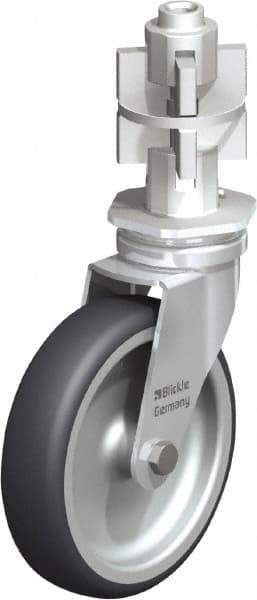 Blickle - 4" Diam x 63/64" Wide x 4-7/8" OAH Metal Expander Mount Swivel Caster - Rubber Elastomer (TPE), 154 Lb Capacity, Plain Bore Bearing, Metal Expander Stem - Apex Tool & Supply