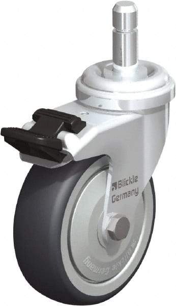 Blickle - 3" Diam x 63/64" Wide x 3-55/64" OAH Stem Mount Swivel Caster with Brake - Rubber Elastomer (TPE), 165 Lb Capacity, Ball Bearing, Friction Stem - Apex Tool & Supply