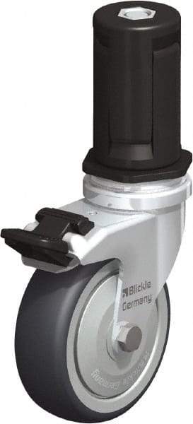 Blickle - 3" Diam x 63/64" Wide x 4" OAH Stem Mount Swivel Caster with Brake - Rubber Elastomer (TPE), 165 Lb Capacity, Ball Bearing, Round Stem - Apex Tool & Supply