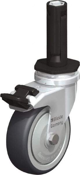 Blickle - 3" Diam x 63/64" Wide x 4" OAH Stem Mount Swivel Caster with Brake - Rubber Elastomer (TPE), 165 Lb Capacity, Ball Bearing, Round Stem - Apex Tool & Supply