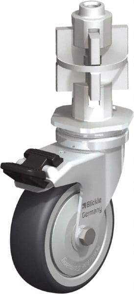 Blickle - 3" Diam x 63/64" Wide x 4" OAH Metal Expander Mount Swivel Caster with Brake - Rubber Elastomer (TPE), 165 Lb Capacity, Ball Bearing, Metal Expander Stem - Apex Tool & Supply