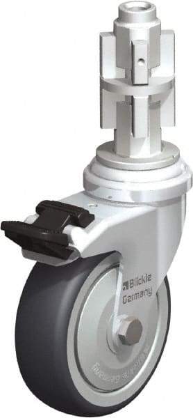 Blickle - 3" Diam x 63/64" Wide x 4" OAH Metal Expander Mount Swivel Caster with Brake - Rubber Elastomer (TPE), 165 Lb Capacity, Ball Bearing, Metal Expander Stem - Apex Tool & Supply