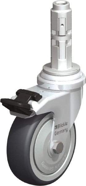 Blickle - 3" Diam x 63/64" Wide x 4" OAH Metal Expander Mount Swivel Caster with Brake - Rubber Elastomer (TPE), 165 Lb Capacity, Ball Bearing, Metal Expander Stem - Apex Tool & Supply