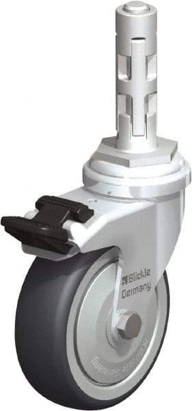 Blickle - 3" Diam x 63/64" Wide x 4" OAH Metal Expander Mount Swivel Caster with Brake - Rubber Elastomer (TPE), 165 Lb Capacity, Ball Bearing, Metal Expander Stem - Apex Tool & Supply