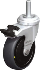 Blickle - 3" Diam x 63/64" Wide x 3-27/32" OAH Stem Mount Swivel Caster with Brake - Rubber Elastomer (TPE), 110 Lb Capacity, Ball Bearing, 3/8 x 1-13/16" Threaded Stem - Apex Tool & Supply