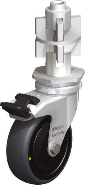 Blickle - 3" Diam x 63/64" Wide x 4" OAH Metal Expander Mount Swivel Caster with Brake - Rubber Elastomer (TPE), 110 Lb Capacity, Ball Bearing, Metal Expander Stem - Apex Tool & Supply