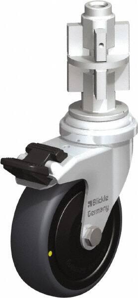 Blickle - 3" Diam x 63/64" Wide x 4" OAH Metal Expander Mount Swivel Caster with Brake - Rubber Elastomer (TPE), 110 Lb Capacity, Ball Bearing, Metal Expander Stem - Apex Tool & Supply