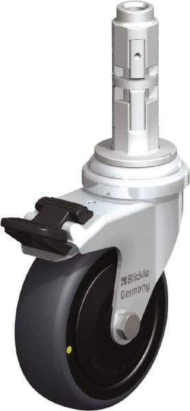 Blickle - 3" Diam x 63/64" Wide x 4" OAH Metal Expander Mount Swivel Caster with Brake - Rubber Elastomer (TPE), 110 Lb Capacity, Ball Bearing, Metal Expander Stem - Apex Tool & Supply