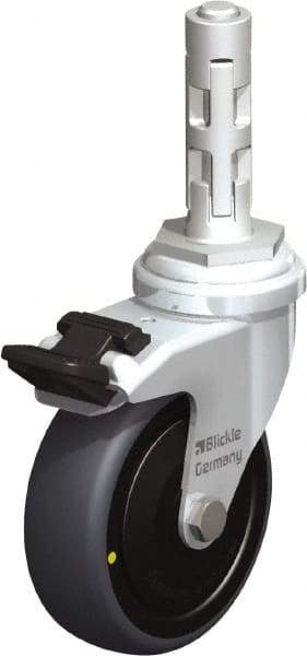Blickle - 3" Diam x 63/64" Wide x 4" OAH Metal Expander Mount Swivel Caster with Brake - Rubber Elastomer (TPE), 110 Lb Capacity, Ball Bearing, Metal Expander Stem - Apex Tool & Supply