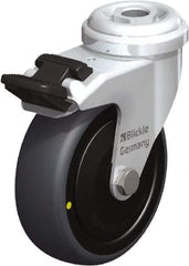 Blickle - 3" Diam x 63/64" Wide x 3-27/32" OAH Hollow Kingpin Mount Swivel Caster with Brake - Rubber Elastomer (TPE), 110 Lb Capacity, Ball Bearing, Hollow Kingpin Stem - Apex Tool & Supply