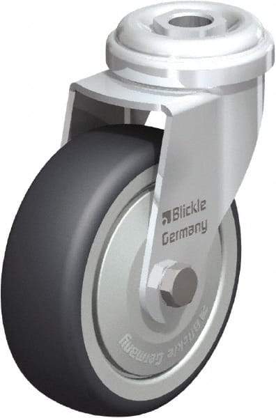 Blickle - 3" Diam x 63/64" Wide x 3-27/32" OAH Hollow Kingpin Mount Swivel Caster - Rubber Elastomer (TPE), 165 Lb Capacity, Ball Bearing, Hollow Kingpin Stem - Apex Tool & Supply