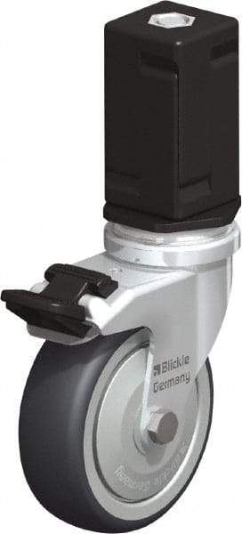 Blickle - 3" Diam x 63/64" Wide x 4" OAH Stem Mount Swivel Caster with Brake - Rubber Elastomer (TPE), 165 Lb Capacity, Ball Bearing, Square Stem - Apex Tool & Supply