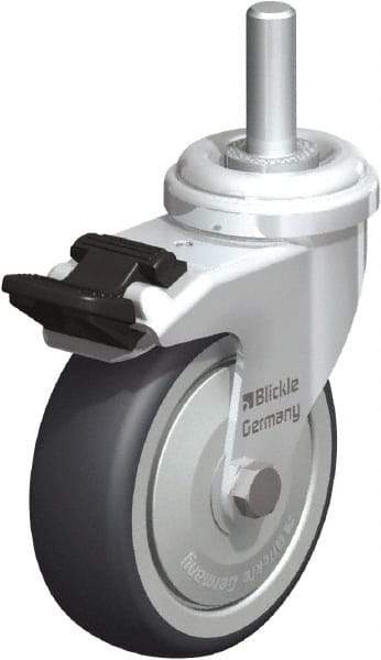 Blickle - 3" Diam x 63/64" Wide x 3-27/32" OAH Stem Mount Swivel Caster with Brake - Rubber Elastomer (TPE), 165 Lb Capacity, Ball Bearing, 3/8 x 1-13/16" Threaded Stem - Apex Tool & Supply