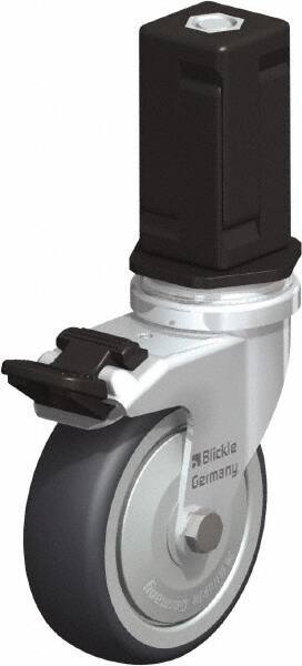 Blickle - 3" Diam x 63/64" Wide x 4" OAH Stem Mount Swivel Caster with Brake - Rubber Elastomer (TPE), 165 Lb Capacity, Ball Bearing, Square Stem - Apex Tool & Supply