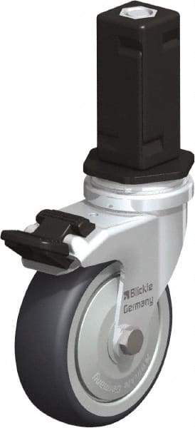 Blickle - 3" Diam x 63/64" Wide x 4" OAH Stem Mount Swivel Caster with Brake - Rubber Elastomer (TPE), 165 Lb Capacity, Ball Bearing, Square Stem - Apex Tool & Supply
