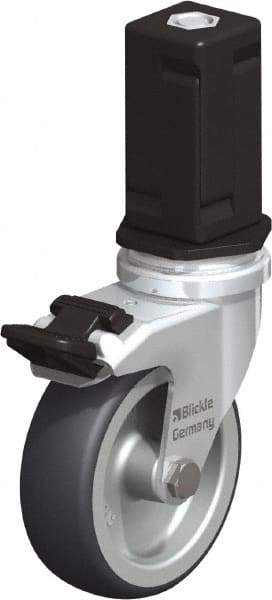 Blickle - 3" Diam x 63/64" Wide x 4" OAH Stem Mount Swivel Caster with Brake - Rubber Elastomer (TPE), 165 Lb Capacity, Plain Bore Bearing, Square Stem - Apex Tool & Supply