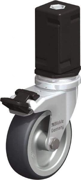 Blickle - 3" Diam x 63/64" Wide x 4" OAH Stem Mount Swivel Caster with Brake - Rubber Elastomer (TPE), 165 Lb Capacity, Plain Bore Bearing, Square Stem - Apex Tool & Supply