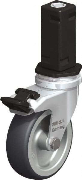 Blickle - 3" Diam x 63/64" Wide x 4" OAH Stem Mount Swivel Caster with Brake - Rubber Elastomer (TPE), 165 Lb Capacity, Plain Bore Bearing, Square Stem - Apex Tool & Supply