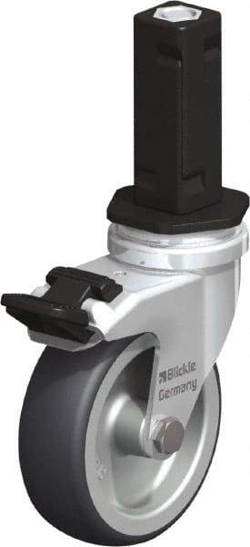 Blickle - 3" Diam x 63/64" Wide x 4" OAH Stem Mount Swivel Caster with Brake - Rubber Elastomer (TPE), 165 Lb Capacity, Plain Bore Bearing, Square Stem - Apex Tool & Supply
