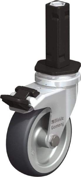 Blickle - 3" Diam x 63/64" Wide x 4" OAH Stem Mount Swivel Caster with Brake - Rubber Elastomer (TPE), 165 Lb Capacity, Plain Bore Bearing, Square Stem - Apex Tool & Supply