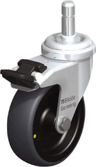 Blickle - 3" Diam x 63/64" Wide x 3-27/32" OAH Stem Mount Swivel Caster with Brake - Rubber Elastomer (TPE), 110 Lb Capacity, Plain Bore Bearing, Friction Stem - Apex Tool & Supply
